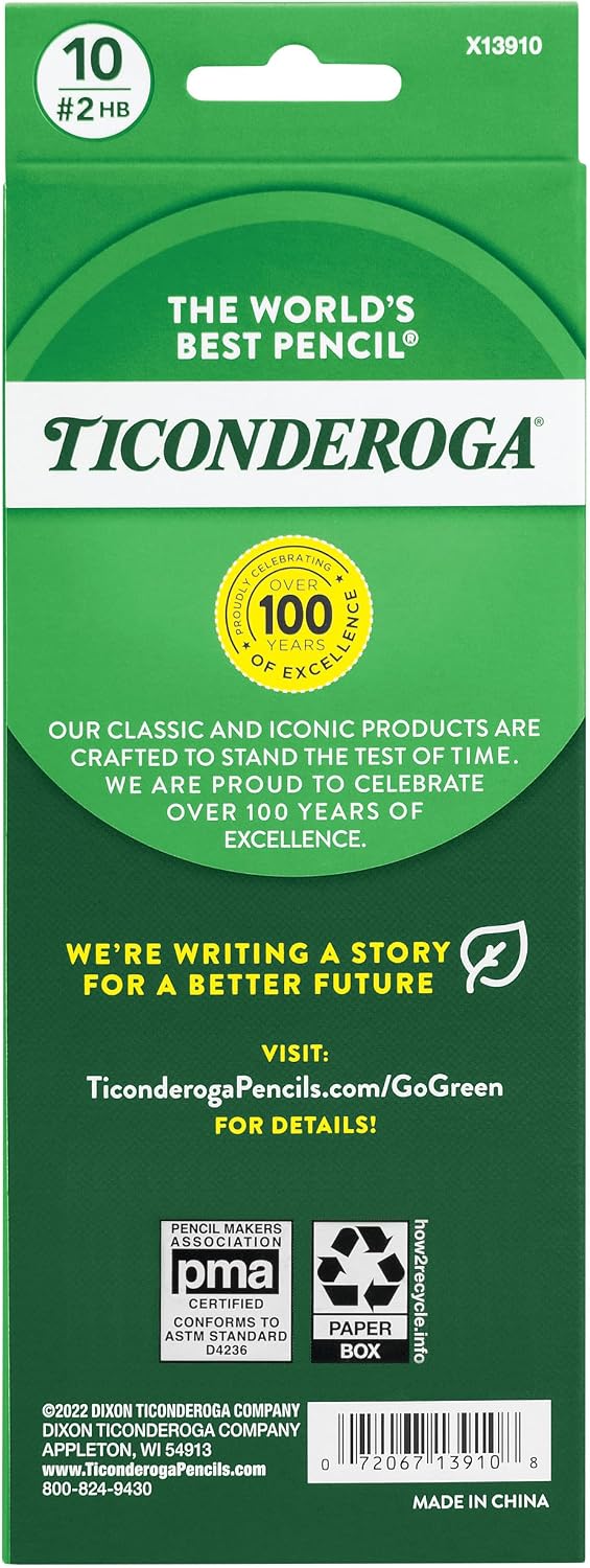 Ticonderoga X13910 Striped Wood-Cased Pencils, 2 HB Soft, Pre-Sharpened, 10 Count, Assorted Colors - Image 2