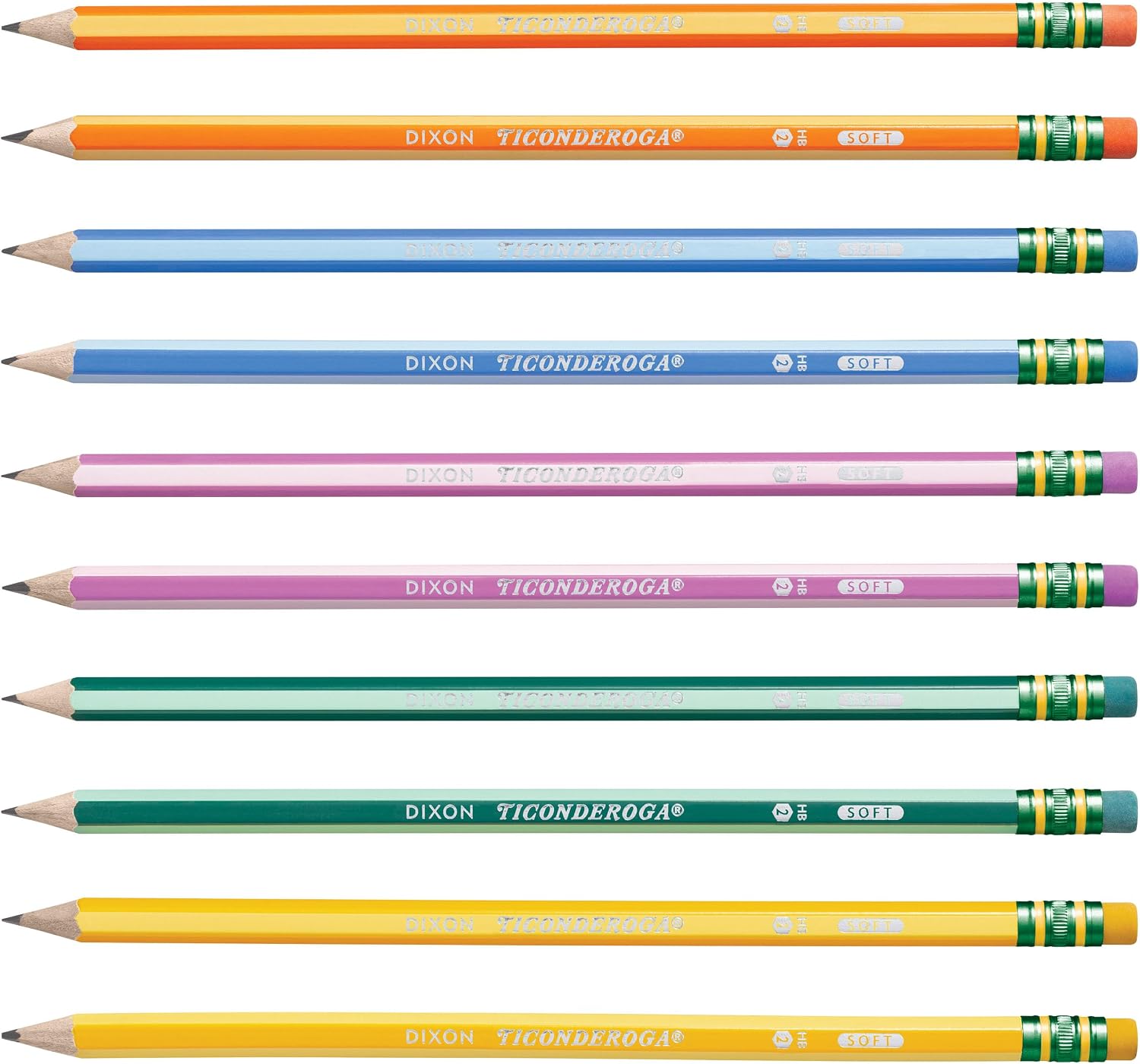 Ticonderoga X13910 Striped Wood-Cased Pencils, 2 HB Soft, Pre-Sharpened, 10 Count, Assorted Colors - Image 3
