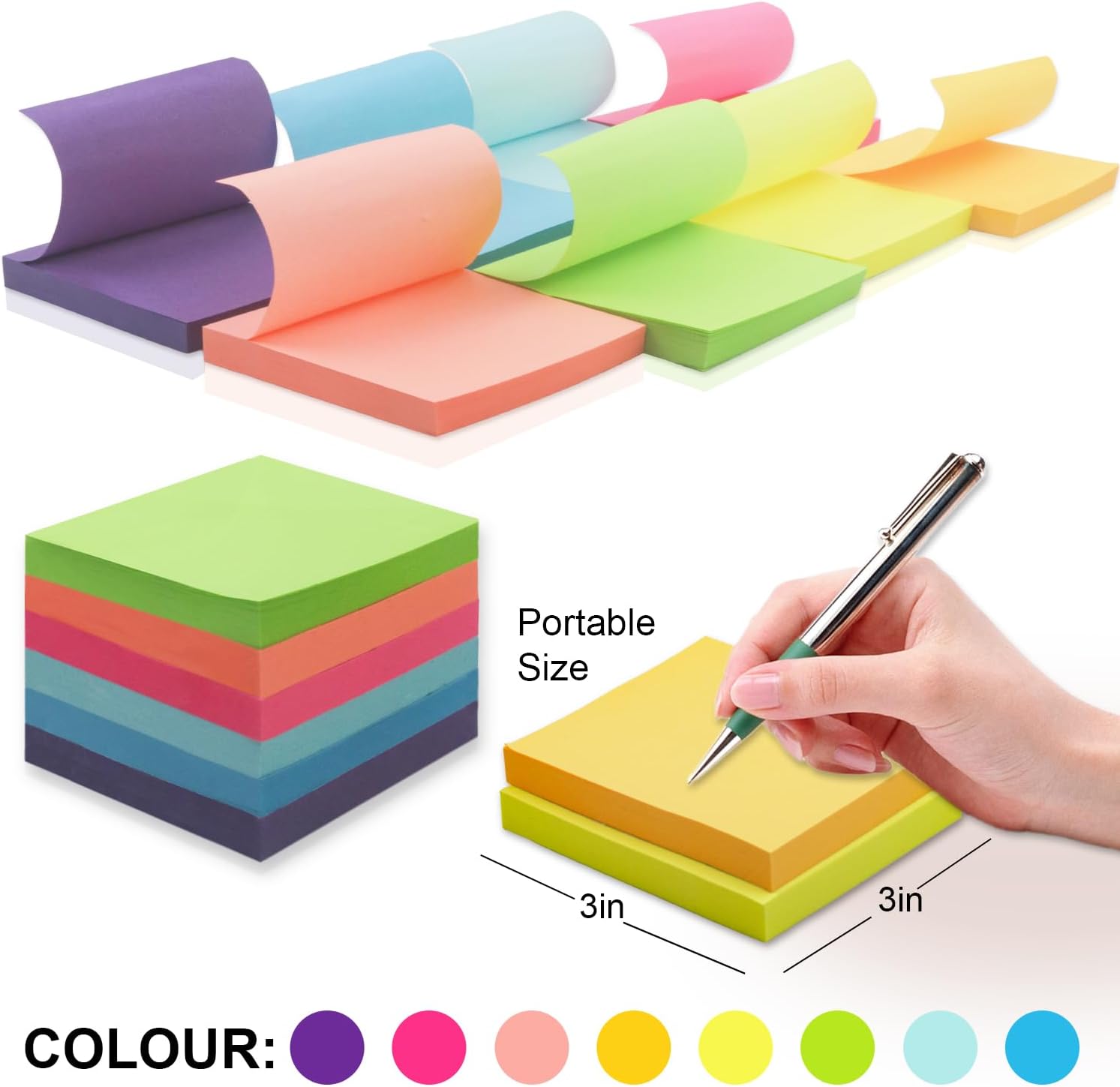 Realzeva Sticky Notes 3x3, Self-Sticky Notes Pad, 8 Pack-100 Sheet/Pad - Image 2